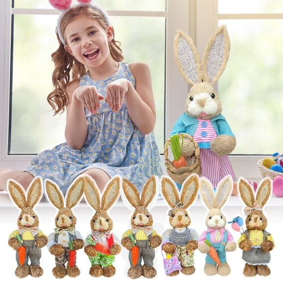 Easter Bunny Decoration Ornament 35Cm Simulated Woven Grass Figurine, Home Shopping Mall Gardening Ornamental Decoration, Festive Seasonal Indoor Outdoor Garden Patio Display