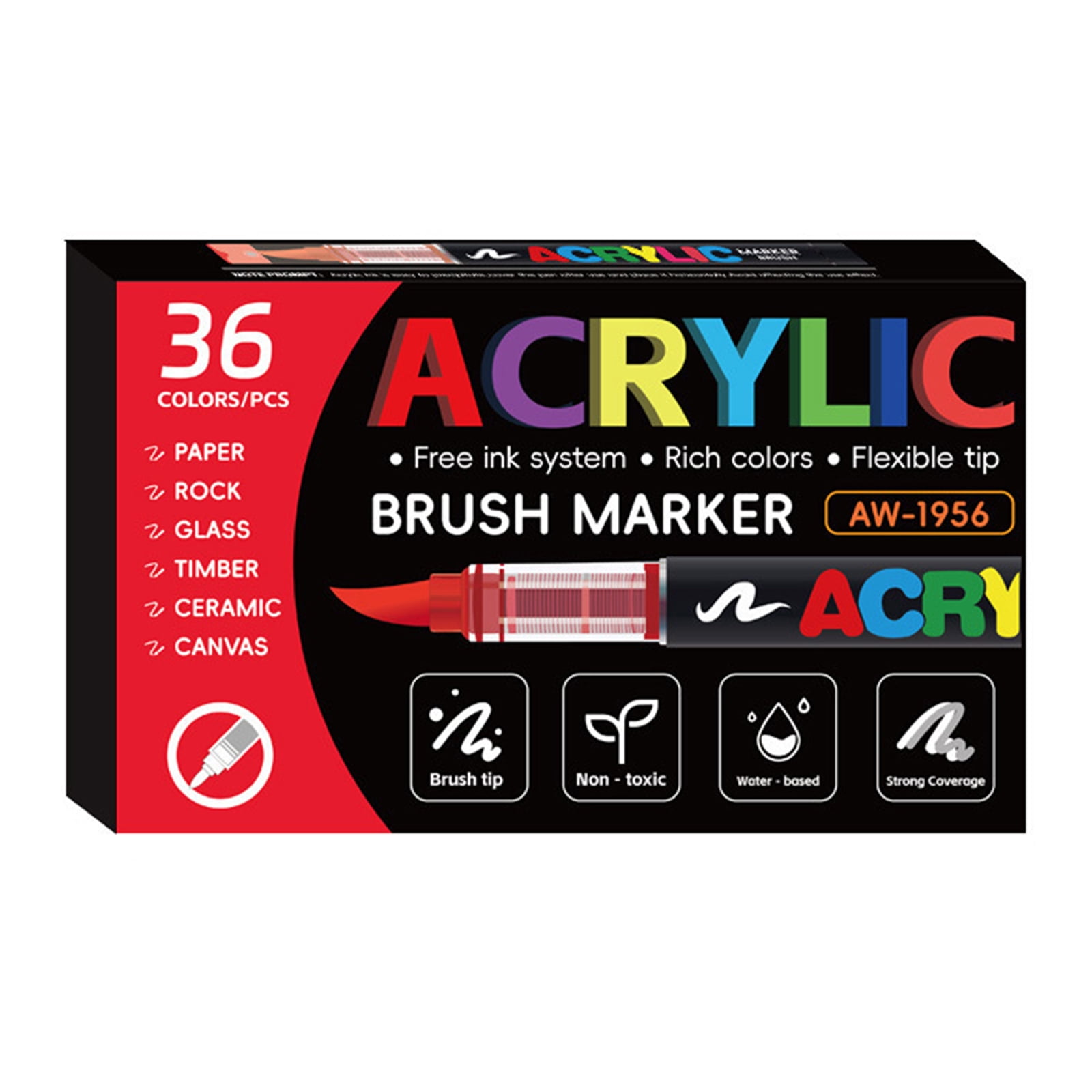 Acrylic Paint Marker with Soft Brush Tip Liquid Acrylic Paint Pen for Drawing on Paper Stone Rock Canvas Glass