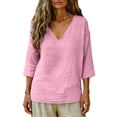 thumbnail image 5 of Womens Summer Gauze Tops Casual Linen Cotton Tunic Blouse 3/4 Sleeve V Neck Peasant Shirts Beach Vacation Tees Light pink S, 5 of 5