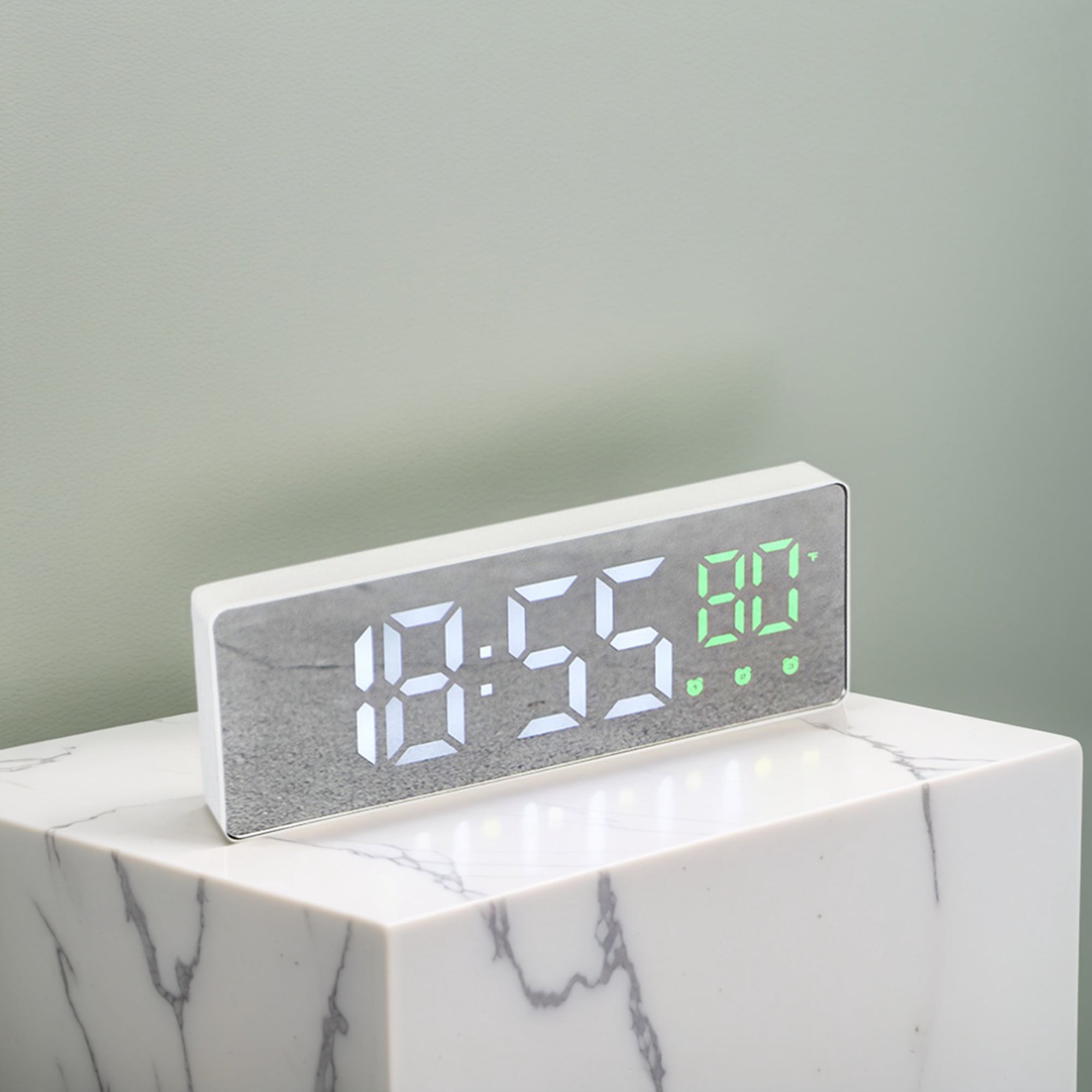Unique Bargains 2 Pcs Triple Alarm Clock with Big Numbers White Green/White Red