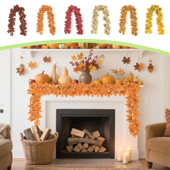 AYktou 2 Pcs/5.7Ft Artificial Fall Leaves Garland for Thanksgiving Decor | Autumn Vines Maple Leaf Garlands Halloween Garland, Fall Decoration for Mantle Home Autumn Indoor Outdoor Party Decor