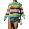 thumbnail image 6 of Arvbitana Women Bikini Cover Ups Shirt Striped Knitted Cutout Loose Long Sleeve Tops Blouses for Beach Bathing Suit S-XL, 6 of 9