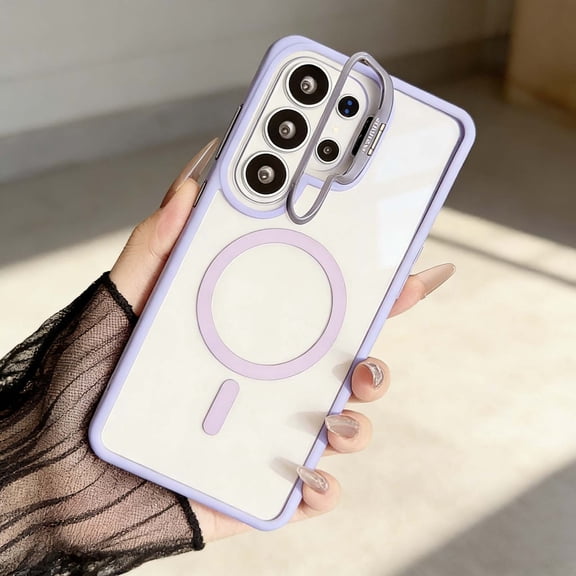 for Samsung Galaxy S26 Ultra Magnetic Phone Case, Compatible with Mag-Safe, Military-Grade Protective Case,Built-in Stash Camera Stand Phone Case, Scratch-Resistant Back Cover,Lightpurple