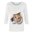 thumbnail image 4 of thefmos Women's Round Neck Animal Print Blouse 3/4 Sleeve Solid Color Casual Pullover Tops Fashion Spring Fall Outfit, Multicolor L, 4 of 4