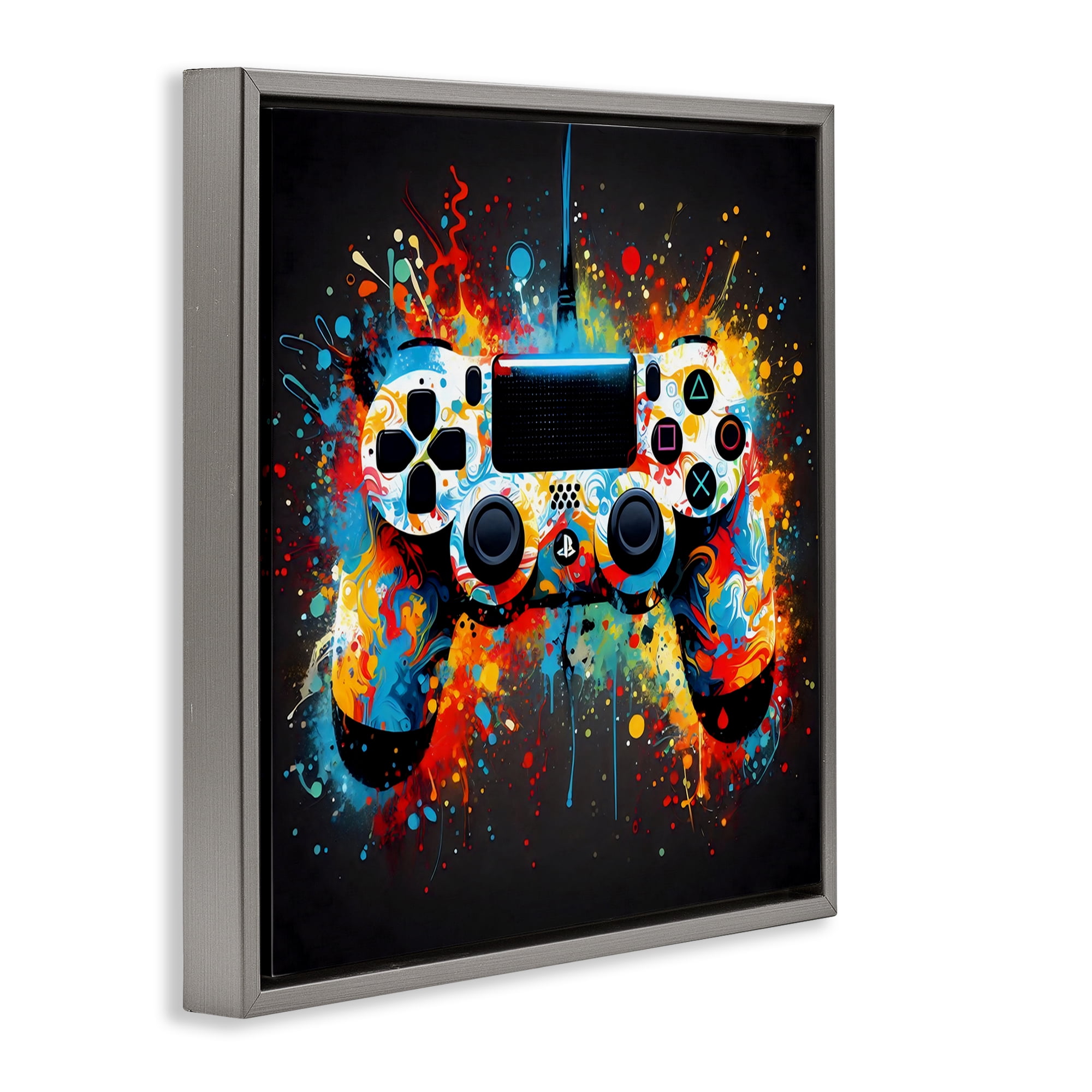 Stupell Industries Colorful Controller Swirl Gray Framed Floater Canvas Wall Art, design by Creative Studio