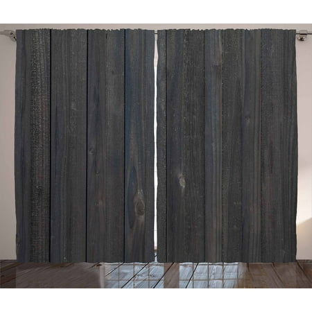 Dark Grey Curtains 2 Panels Set, Wood Fence Texture Image Rough Rustic Weathered Surface Timber Oak Planks, Window Drapes for Living Room Bedroom, 108W X 90L Inches, Dark Grey Blue, by