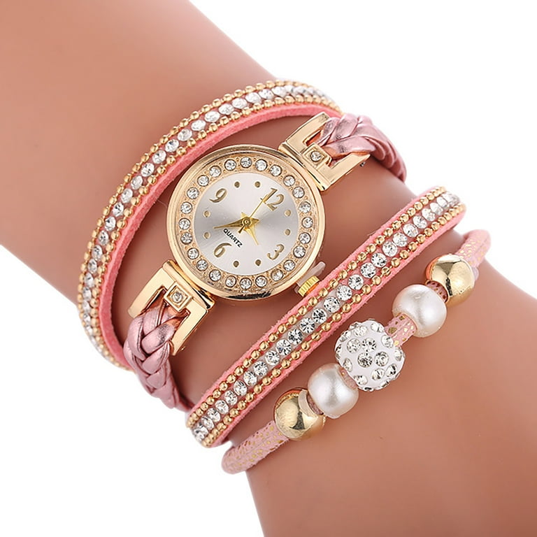 Jacenvly 2024 New Smart Watch Clearance Women Watches Fashion Vintage Weave  Wrap Quartz Wrist Watch Bracelet For Ladies Watch Batteries Pink