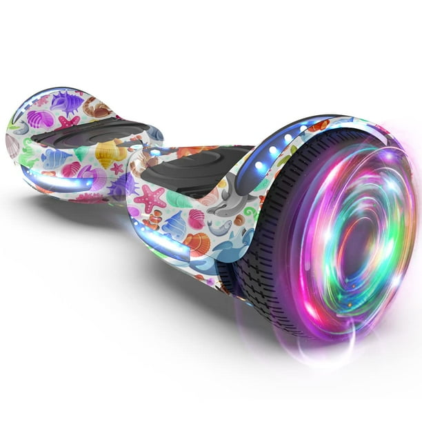 HOVERSTAR Bluetooth Hoverboard, LBW12A Color cromado o monopatín eléctrico de piel impresa con ruedas intermitentes LED