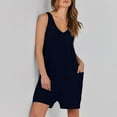 thumbnail image 6 of Lenpel Women's Summer Rompers Sleeveless V Neck Tank Top Casual Short Jumpsuits Loose Overalls with Pockets, 6 of 7