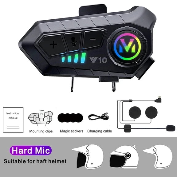Y10 Motorcycle Bluetooth 5.3 Helmet Headset with Colorful Lights Waterproof Wireless Earphone Hands-free Headset Waterproof