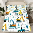 thumbnail image 2 of Manfei Excavator Bulldozer Twin Sheet Sets,Construction Vehicles Twin Fitted Sheet,White Yellow Blue Flat Sheet For Boys Kids,Super Cozy Room Decor,3 Pieces, 2 of 7