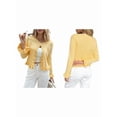 thumbnail image 3 of Womens Button Down Cardigan Sweaters Light-Weight Long Sleeve Crew Neck Summer Knit Open Front Tops Yellow S, 3 of 7