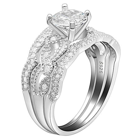 Lace Collection Ring Ginger Lyne Collection Versia 3pc Sterling Silver Ring Set Wedding Bands with Engagement Ring ()