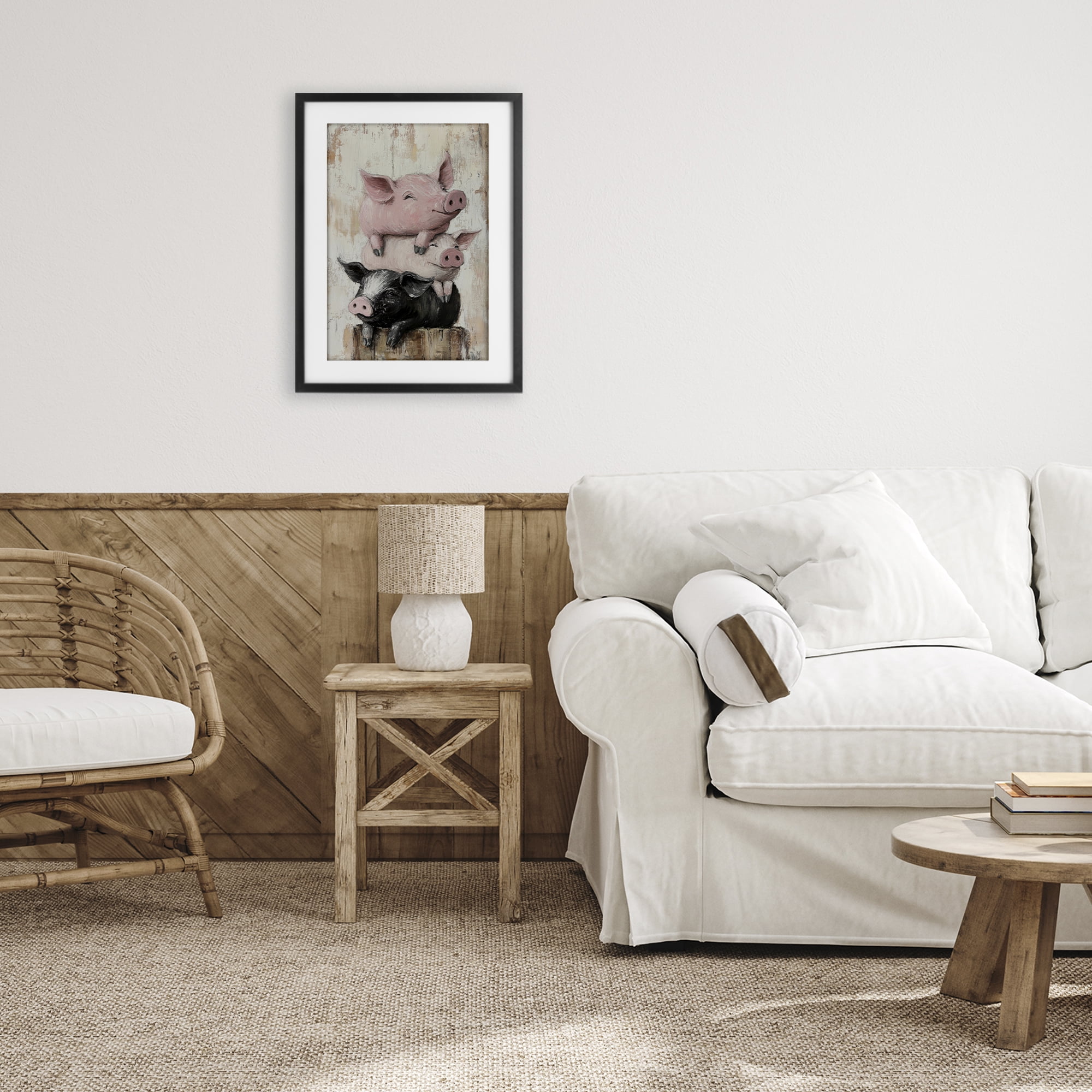 Stupell Industries Pig & Piglet Pile Black Framed Print Under Glass, design by Tina LeCour