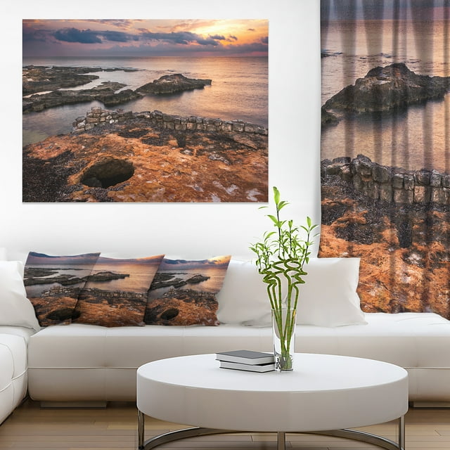 Ancient Ruins on Beach Sunset - Oversized Beach Canvas Artwork