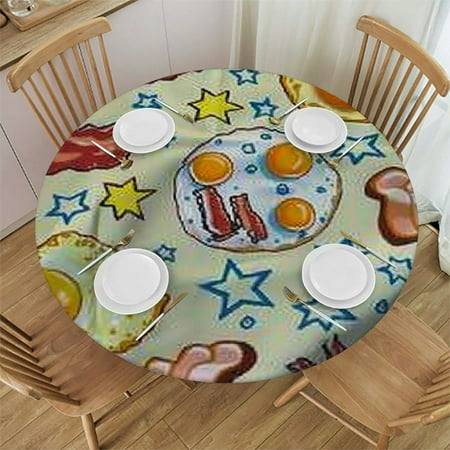 

Autua Bacon Eggs Stars Round Table Cover Stain Resistant Washable Indoor Outdoor Tablecloth Kitchen Dining Wedding Parties 100% Polyester Tablecloths Picnic Dining Kitchen Farmhouse 54 -58