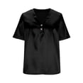 thumbnail image 5 of Blouse for Women V Neck Short Sleeve Casual Loose Fit Solid Satin Fabric Soft Breathable Fashion Dressy Workwear Summer Tops, 5 of 7