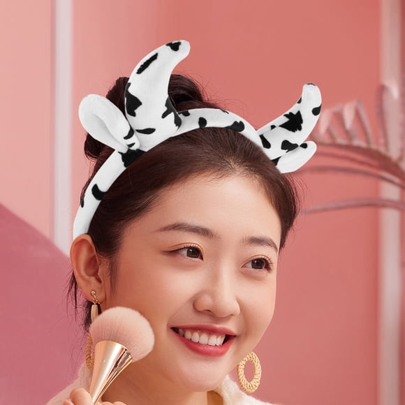 Greenadscape 2Pcs Soft Plush Cow Ear Hairbands with Unique Horn Design for Casual and Costume Wear