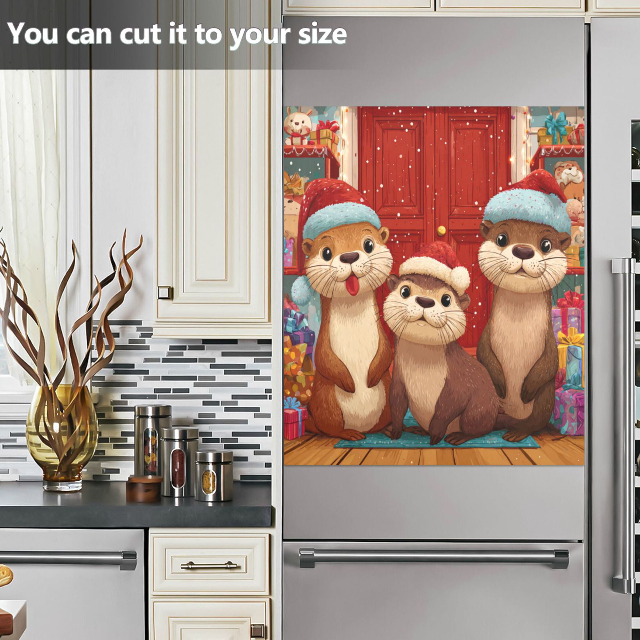 Dishwasher Magnetic Refrigerator Magnet Cover Sticker Home Decorative 23"x26" Three Cute Otters