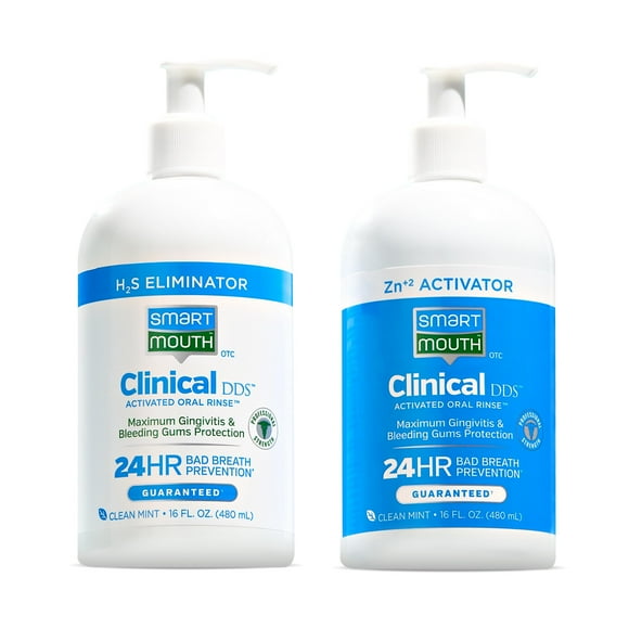 SmartMouth Clinical DDS 2-Bottle Activated Mouthwash with Pumps - Gum Health Support for Adults - 12-Hour Fresh Breath Mouthwash - Clean Mint Flavor, 32 fl oz (16 fl oz per Bottle)