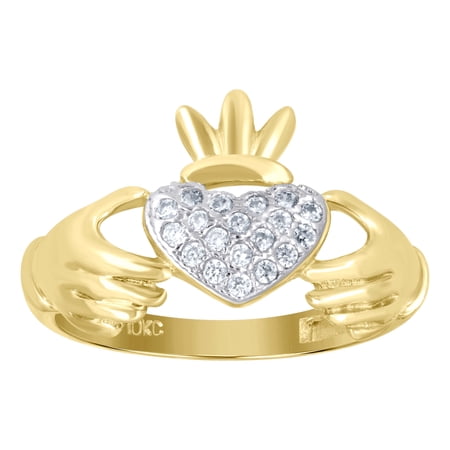 10kt Real Two-Tone Gold Womens Cubic Zirconia Claddagh Ring