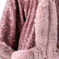 thumbnail image 4 of Puyaiuu Women Winter Fleece Lined Sequin Cape Shawl Faux Fur Trim Warm Cloak Outerwear Wrap Cardigan Pink Free Size Gift, 4 of 7