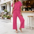 thumbnail image 6 of Mifsaly Striped Lounge Set for Women 2 Piece Short Sleeve Relaxed Top and High Waisted Wide Leg Pants with Pockets Flowy Trendy Casual Summer Beach Vacation Matching Outfits Pink,L, 6 of 7