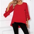 thumbnail image 5 of Sheghy Tops for Women Solid Ruffle 3/4 Sleeve Round Neck Summer Blouse Red M, 5 of 9