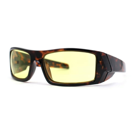 Classic Sport Biker Wrap Yellow Driving Lens Mens Sunglasses Tortoise