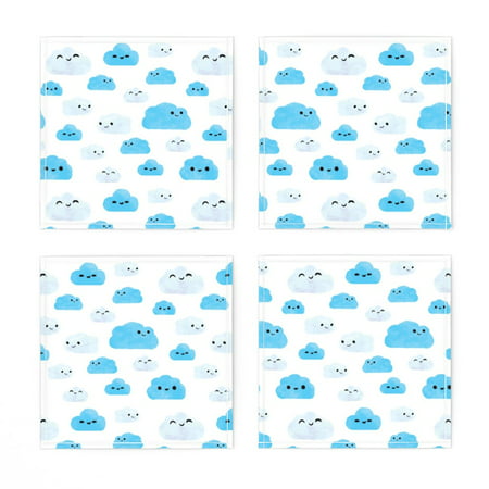 

Linen Cotton Canvas Cocktail Napkins (Set of 4) - Day Clouds Kawaii Watercolor Cloud Gender Neutral Nursery Blue Sky Weather Modern Print Cloth Cocktail Napkins by Spoonflower