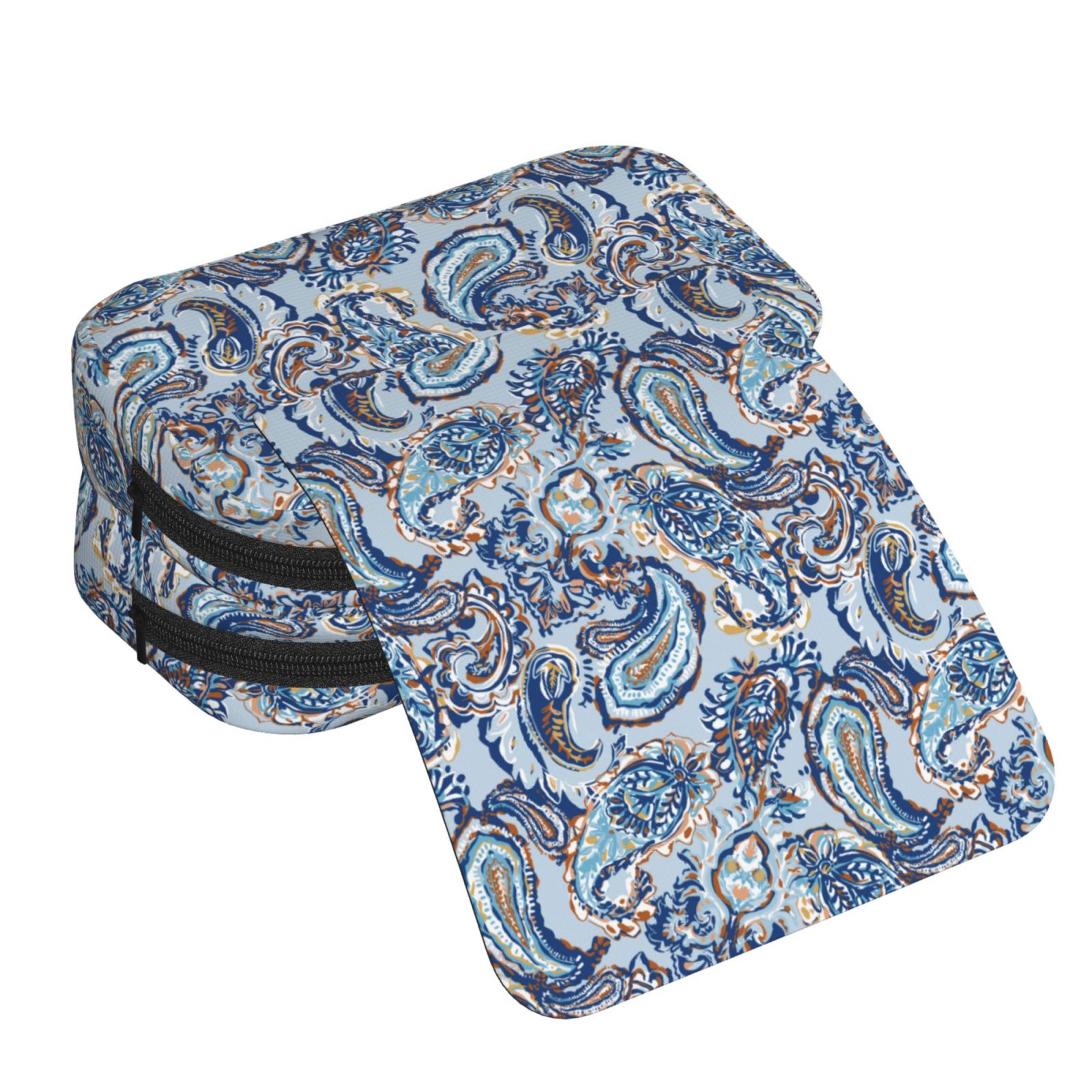 Rateoe Paisley Floral Branches Pattern Double Clamshell Pen Case, Storage Organizer with Two Zipper Compartments– Holds Up to 50 Pencils & Pens