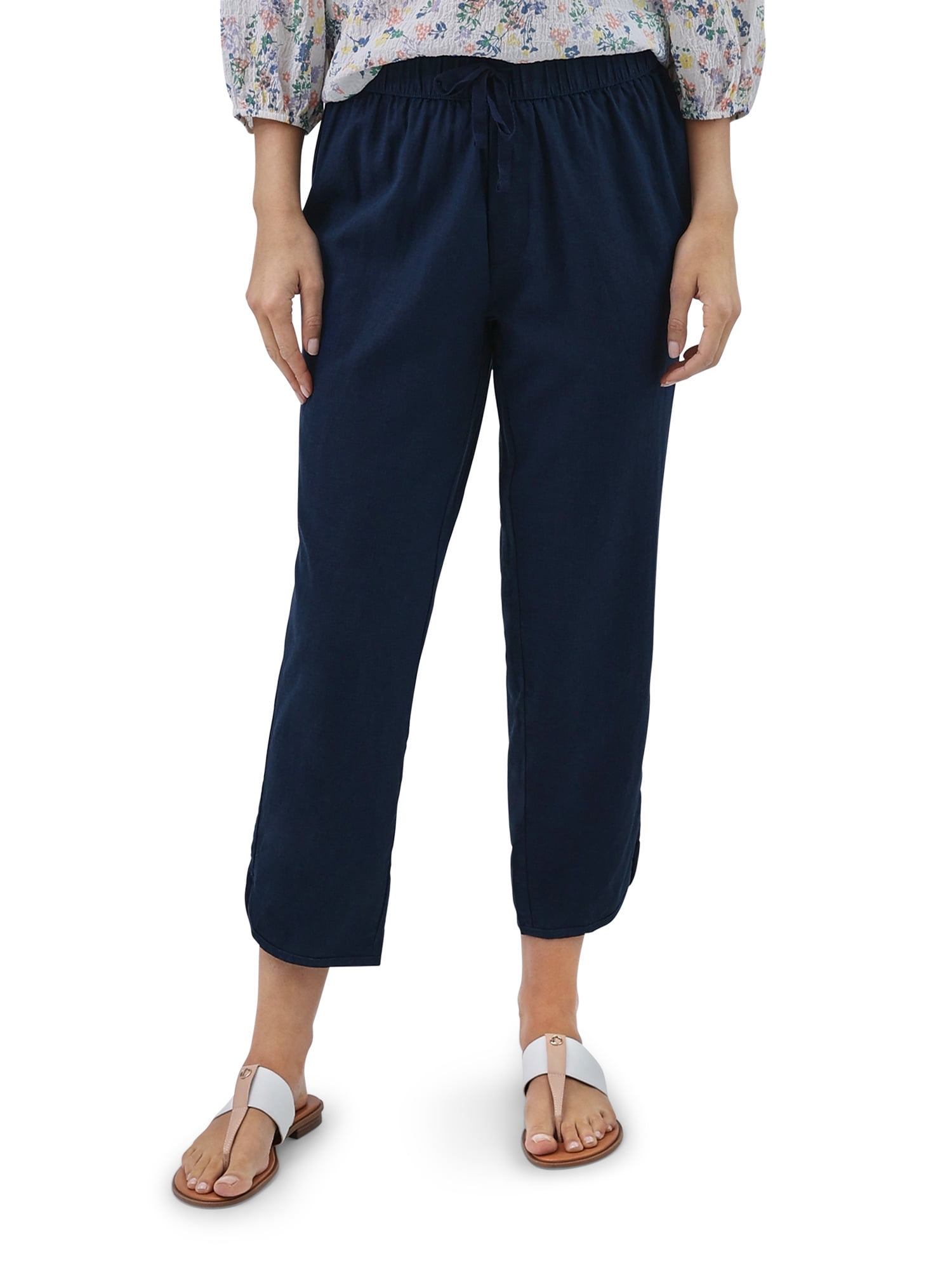 Chaps Women?s Pull On Linen Crop Pants - Walmart.com