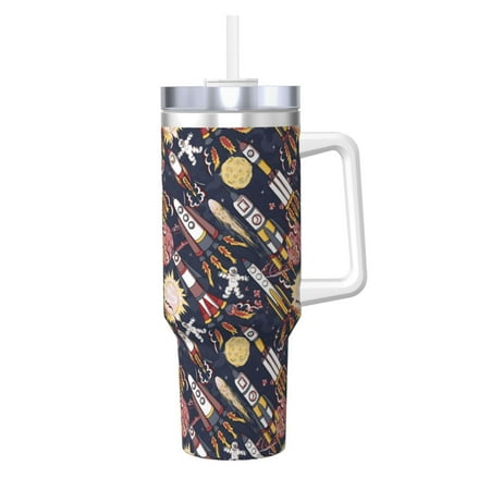 

Cauagu Cartoon Space 1 Print Stainless Steel Vacuum Insulated Tumbler 40oz Water Bottle with Handle & Flip Straw Reusable Travel Coffee Mug for Women & Men