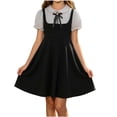 thumbnail image 2 of ATORRE Girls Mini Dress 2026 Stylish Plaid Turn-Down Collar Short Sleeve Flowy Dress Preppy Style Back-to-School Outfits Black B 11-12 Years, 2 of 9