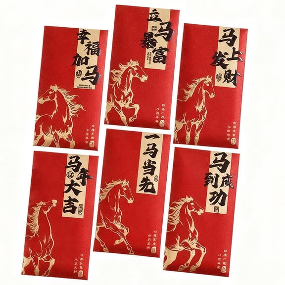6-Pack Red Envelopes, New Year Spring Festival Lucky Gift Envelopes, Bags