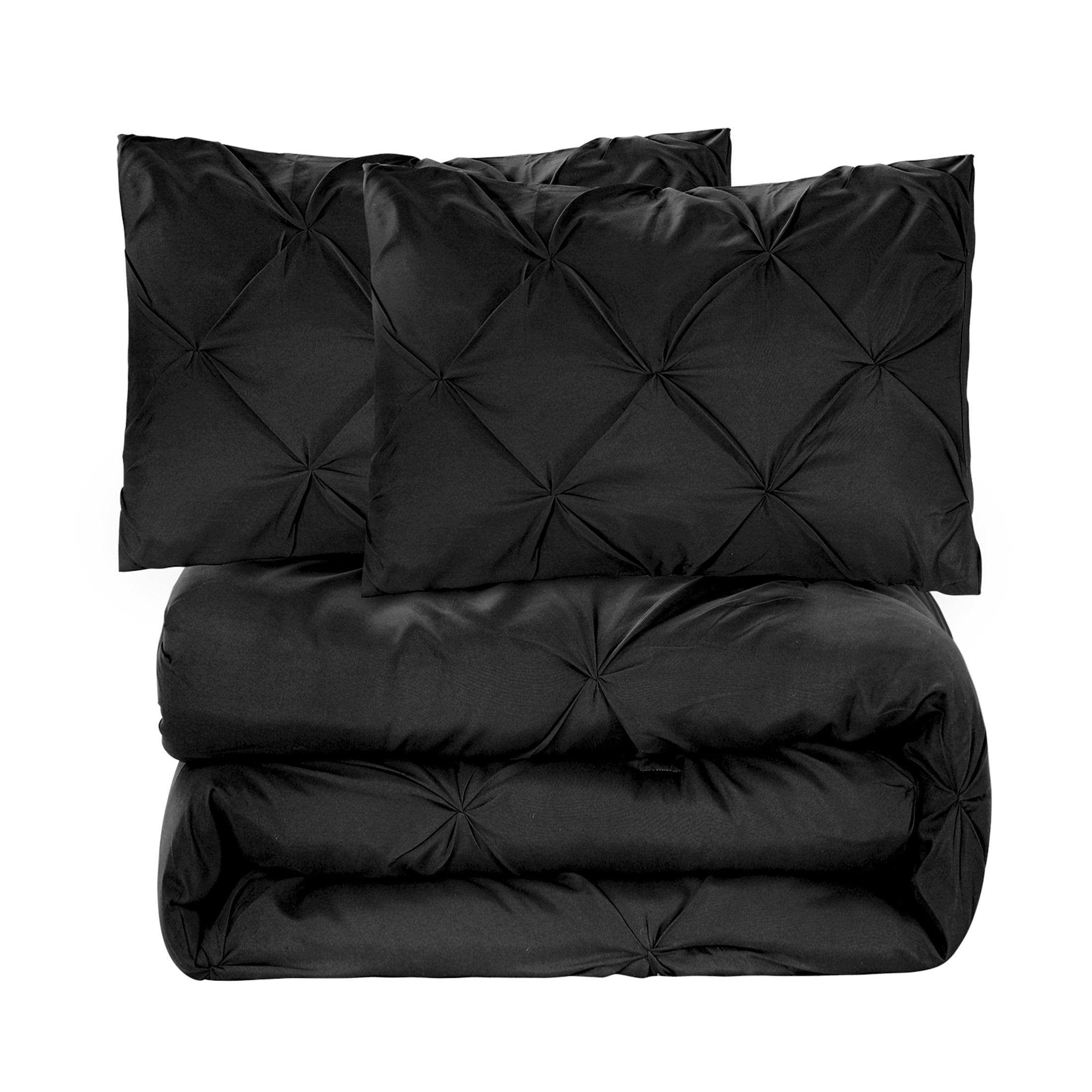 Bourina Comforter Set, 3-Piece, California King, Pleated Wrinkle-Resistant Microfiber Bedding, Black, All-Season