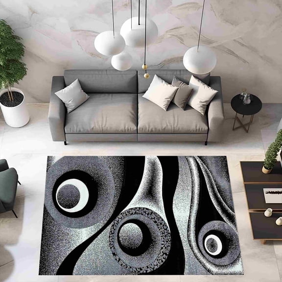 Premium 3D 5X8 5x7 Rug 1504 Black-White