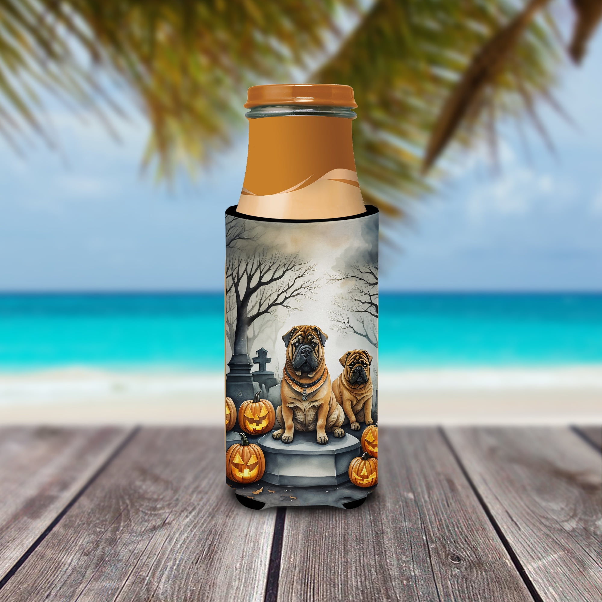 Carolines Treasures  0.25 x 6.5 x 4 in. Shar Pei Spooky Halloween Hugger for Ultra Slim Cans