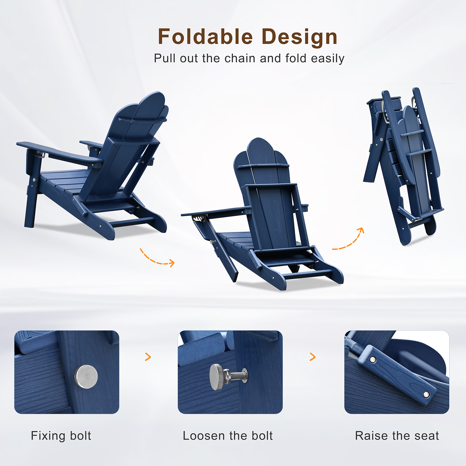 JP OUTDOOR Folding Adjustable Adirondack Chair with Ottoman & Cup Holder,HDEP Multifunctional Adirondack Chair with Footrest, Blue