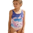 thumbnail image 2 of CUZIBR Girls One Piece Swimsuit Stylish Easter Bunny Pattern Round Neck Sleeveless Backless Tank Gymnastics Sport Swimming Bodysuit Fashionable Bathing Suit Beachwear,Blue,13-14 Years, 2 of 5