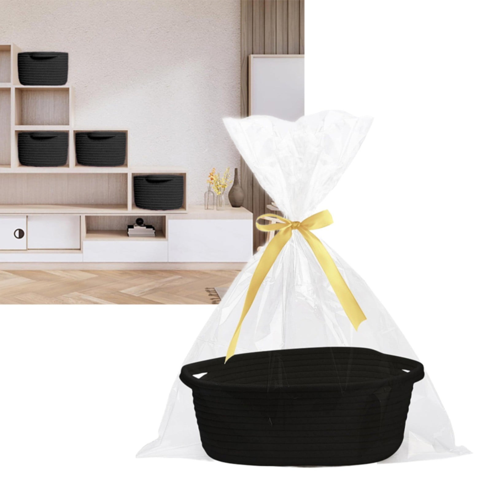 1 Pcs Small Basket Empty Gift Basket, Small Woven Burr Basket with Gift Bags and Ribbons Durable Baskets for Baby Showers Christmas Easter with Gift Bags and Ribbons 11.81 x 5.1"