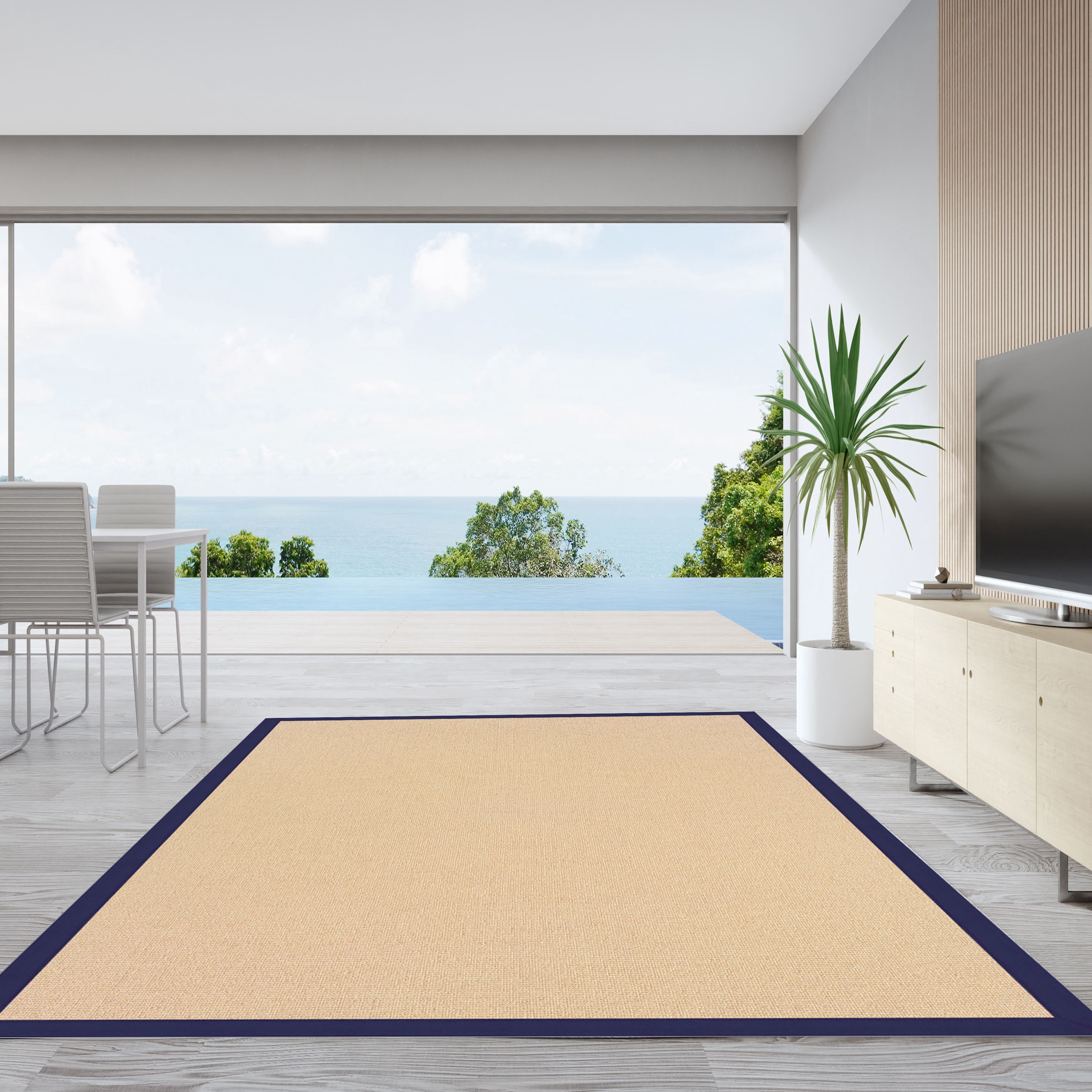 Linon Athena Natural & Blue 9.10x13 Area Rug