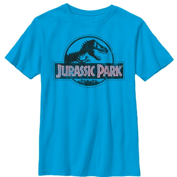 Boy's Jurassic Park Vintage Logo  Graphic Tee Turquoise X Large