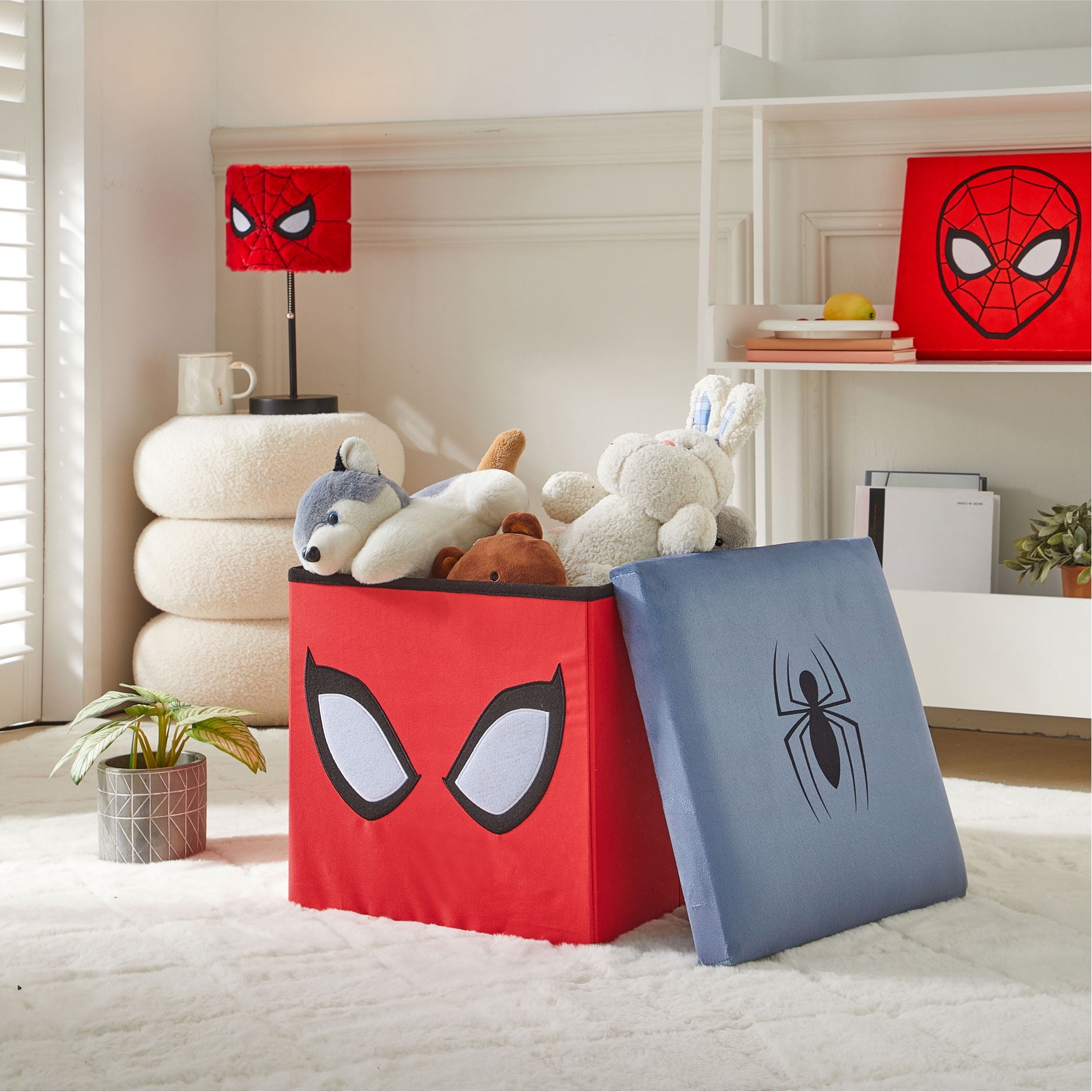 Marvel Spiderman Kids' Storage Ottoman, Red, 15" x 15" x 15"