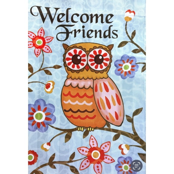 Spring Time Owl Welcome Flag - Owl Lawn Flag by Garden Accents (12 x 18 Inch)