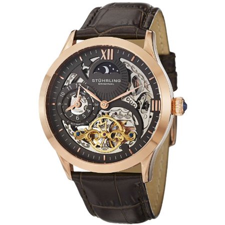 Automatic 16k Rose Men's Classic Winchester Tempest II 16k Rose Gold-Plated Brown Leather Strap Watch ()