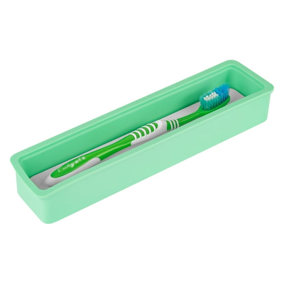 Linkidea Silicone Toothbrush Holder with Drainage Hole, Bathroom Drawer Organizer with Drying Diatomite Stone, Compatible with Extra Clean, Oral-B CrossAction Toothbrush (Green)