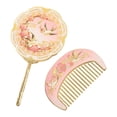 thumbnail image 2 of Espejo de mano para maquillaje, diseño retro con estampado de flores y pájaros en relieve, ideal para mujeres y niñas, cepillo de pelo, regalo de Estilo B, 2 of 8