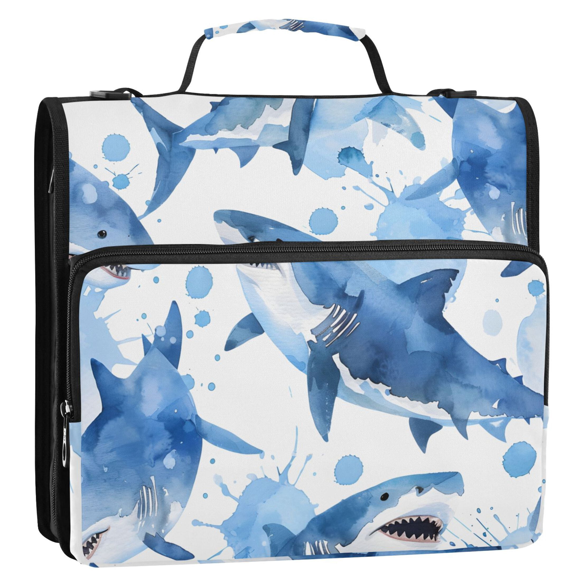 ALAZA Zipper Binder Shark Blue 3 Ring Trapper Keeper File Folder Organizer Bag