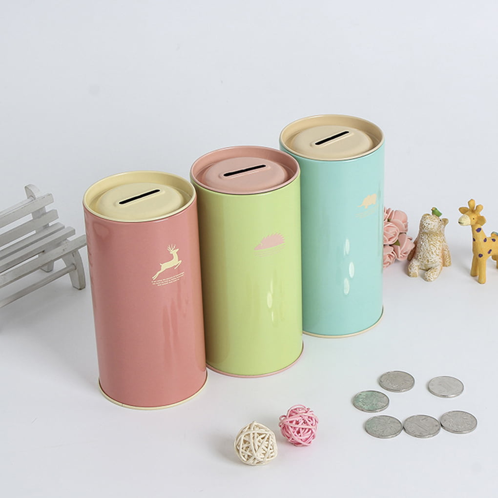 Coin Storage Metal Tin Pen Container  Saving Jar Money Box Cartoon Pattern 